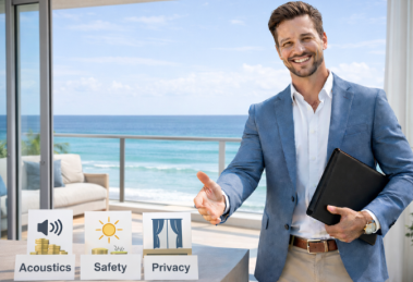 Francisco Lucena Imóveis explica quais detalhes definem conforto e privacidade em apartamento com vista.